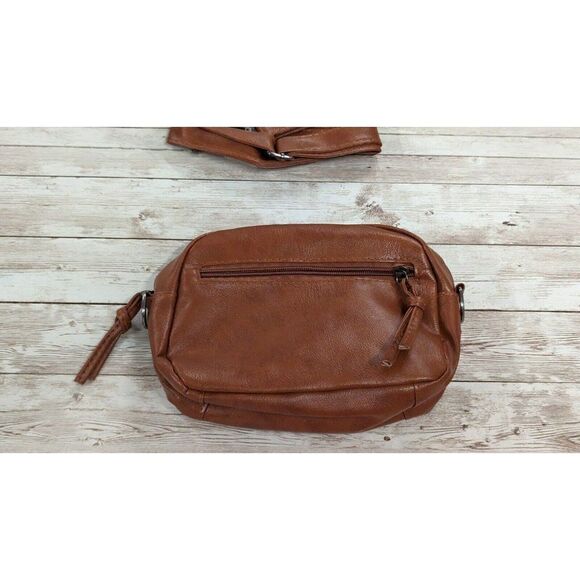 Womens 9.5" x 6.5" x 3" Brown Faux Leather Removable Strap Shoulder Bag Pockets - Picture 6 of 7